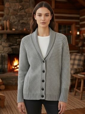 J. CREW Italian Cashmere Herringbone Shawl Collar Cardigan Sweater XS